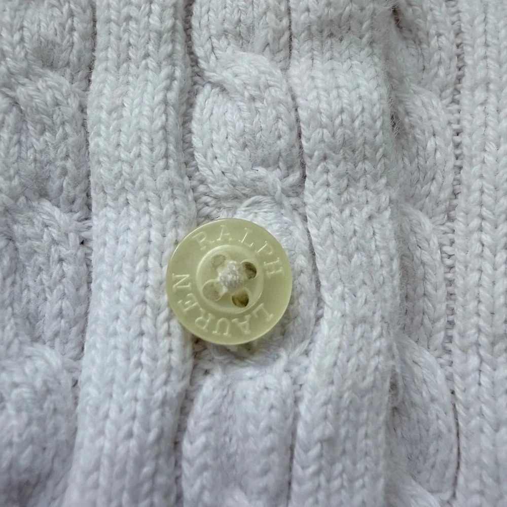 Ralph Lauren Cream Cable-Knit Button Cardigan with Pink Pony